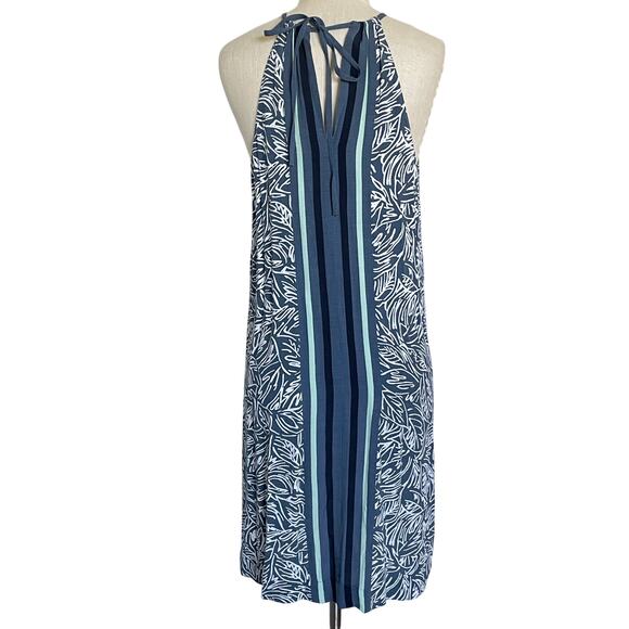 LOFT Blue White Palm Print Center Stripe - Picture 5 of 7